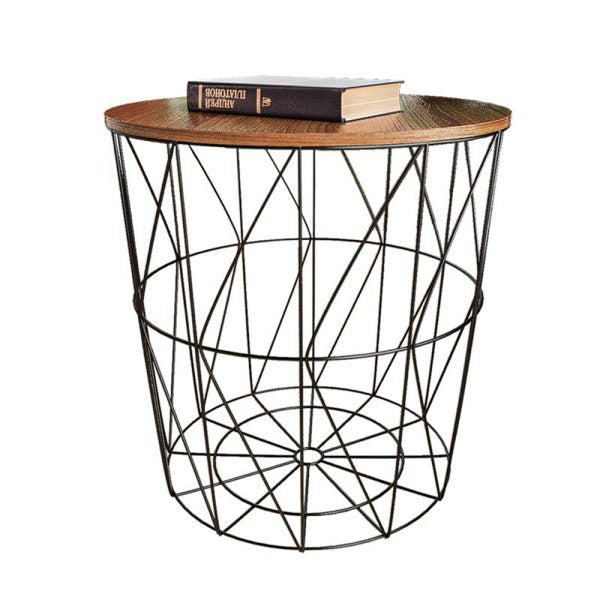 Side Round Coffee Table with Storage Basket
