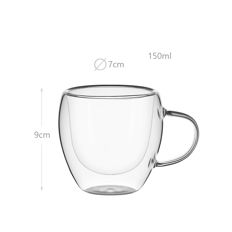 150ML Double Wall Insulated Borosilicate Glass Cups with Handle Heat Resistant Drinking Glasses Mugs for Coffee Tea