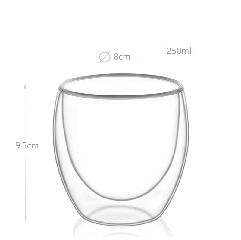 250ML Double Wall Insulated Borosilicate Glass Cups Heat Resistant Drinking Glasses Mugs for Coffee Tea