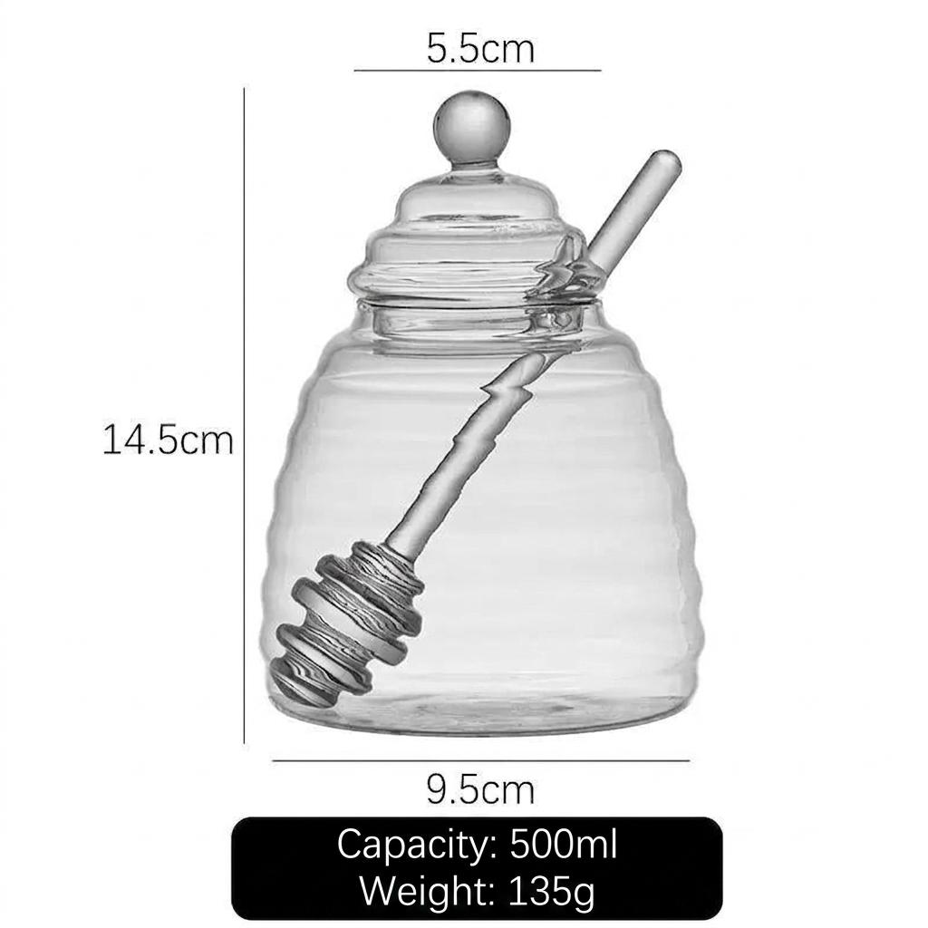 500ML Elegant Glass Honey Jar with Integrated Dipper