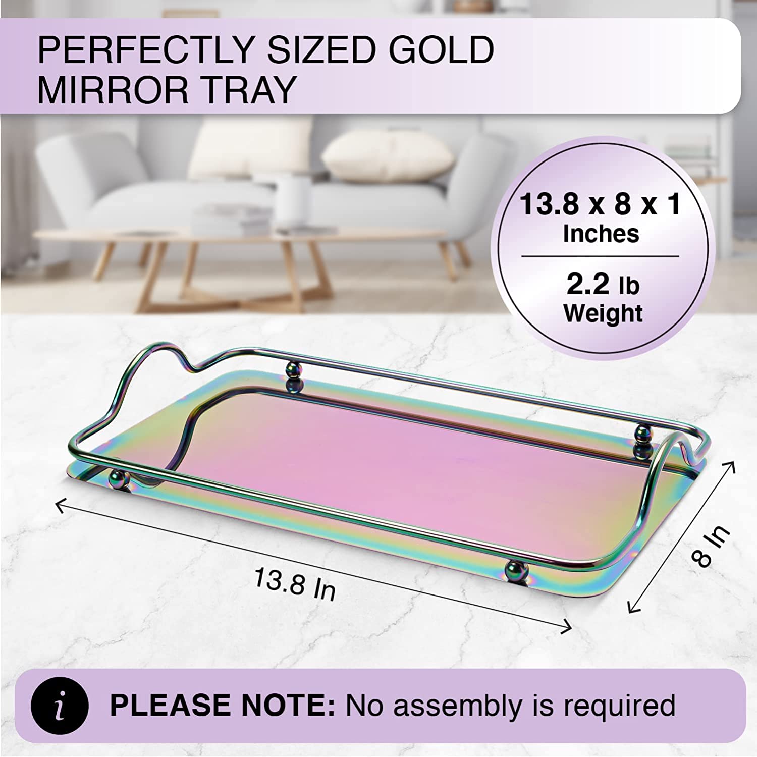 Rectangle Iridescent Beaded Stainless Steel Serving Tray with Handles-Small size