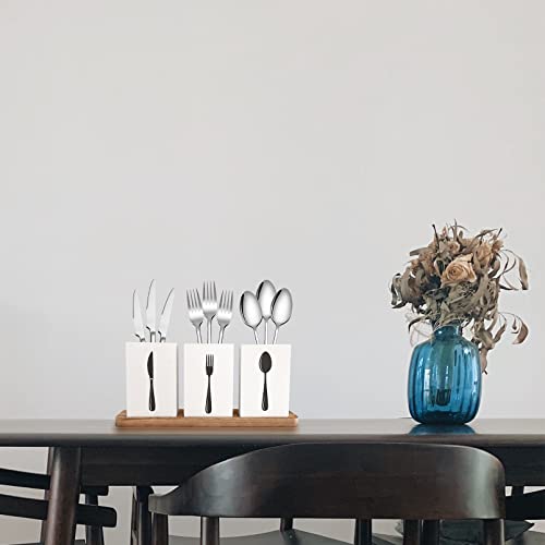 3-Compartment Double side Cutlery Caddy with Wooden Base
