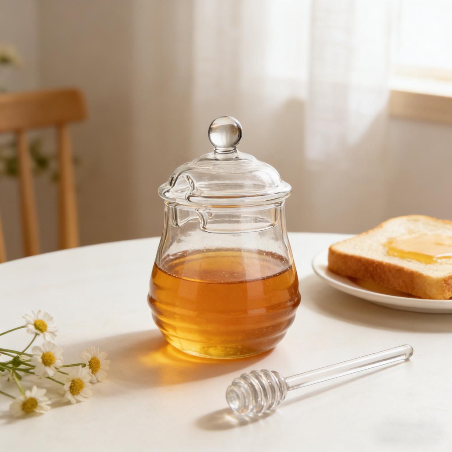 500ML Elegant Glass Honey Jar with Integrated Dipper
