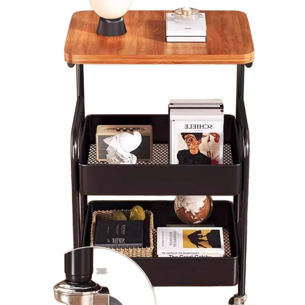 3-Tier Mobile Utility Cart with Wooden Tabletop