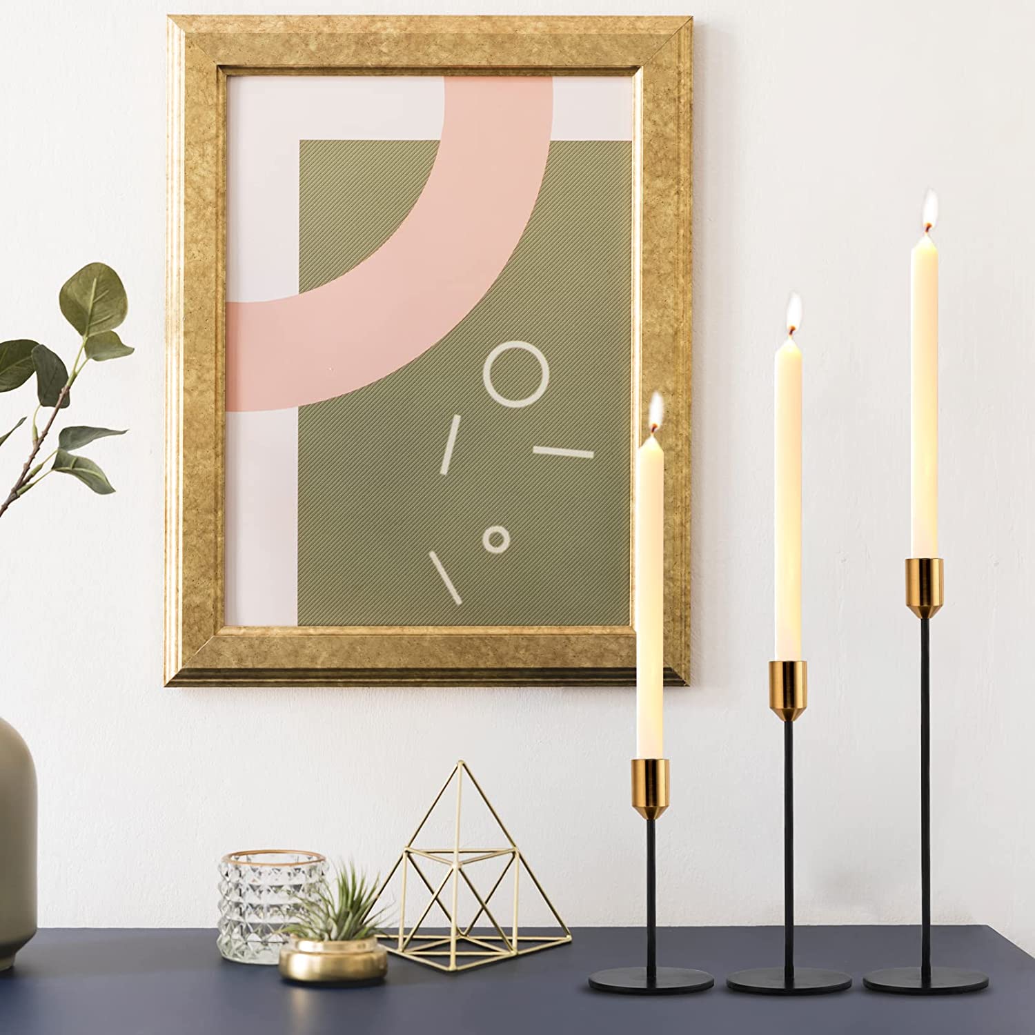 Modern Nordic Taper Candle Holder Set – Matte Black & Gold