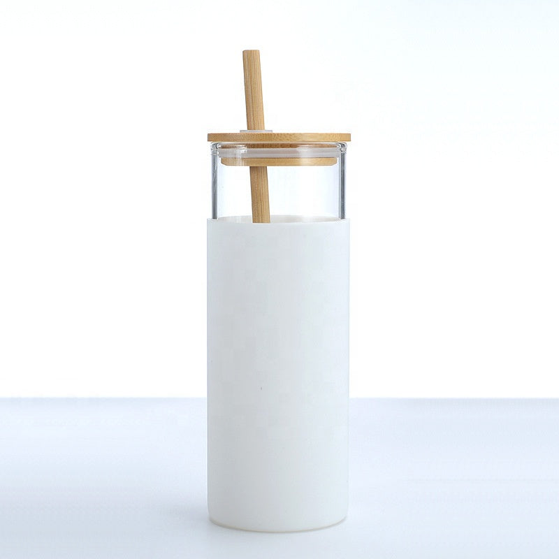 500 ml Eco-Glass Tumblers with Bamboo Lids & Straws-Available in 4 Colors