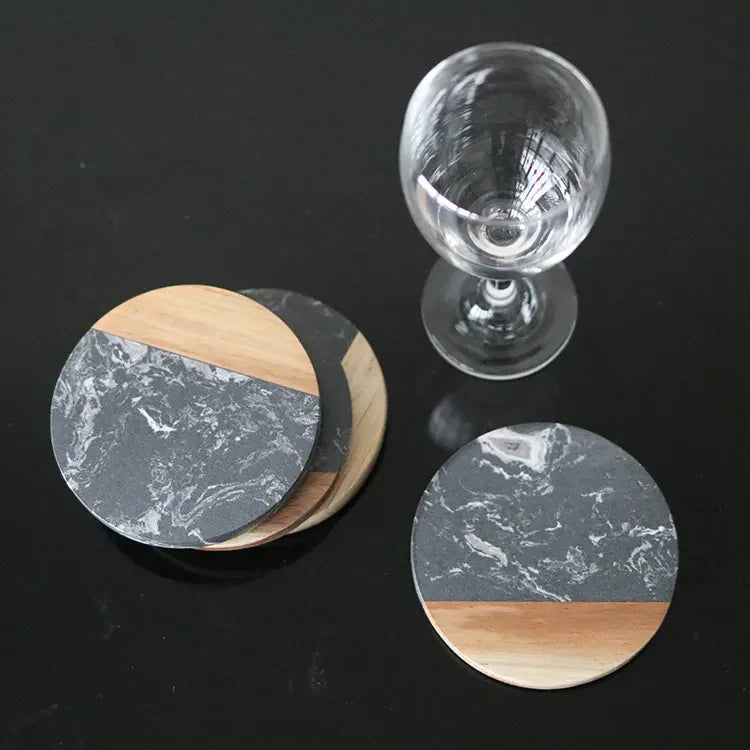 Artisan Dual-Material Marble and Wood Round Coaster 10 cm