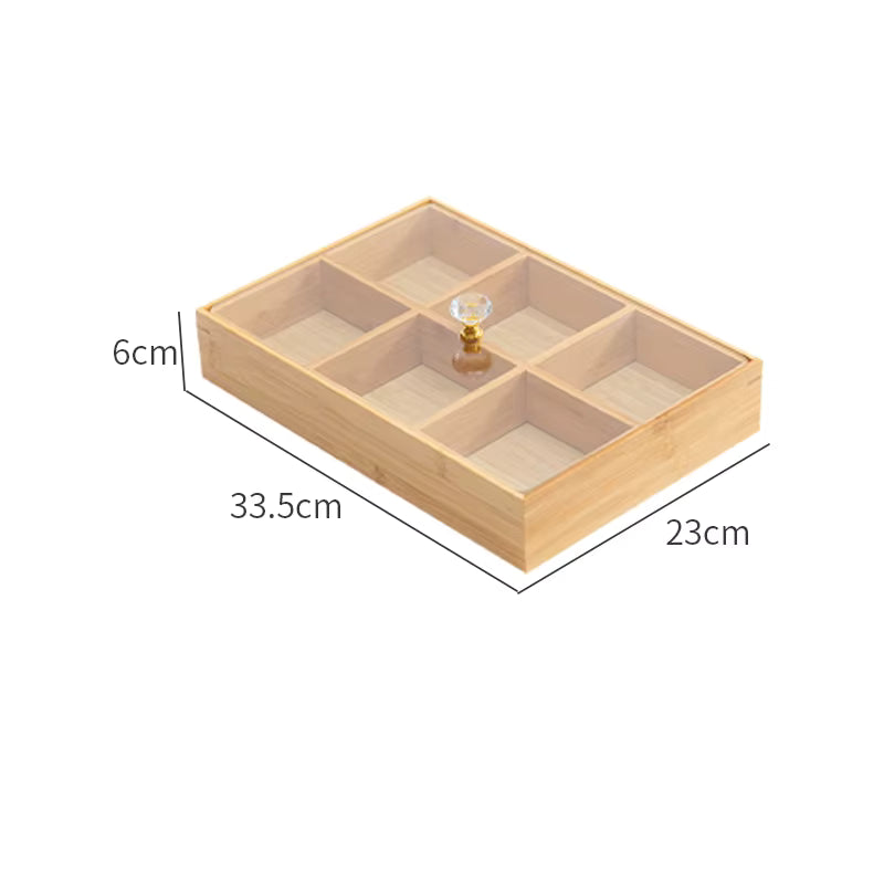 6-Compartment Bamboo Organizer Box with Clear Acrylic Lid