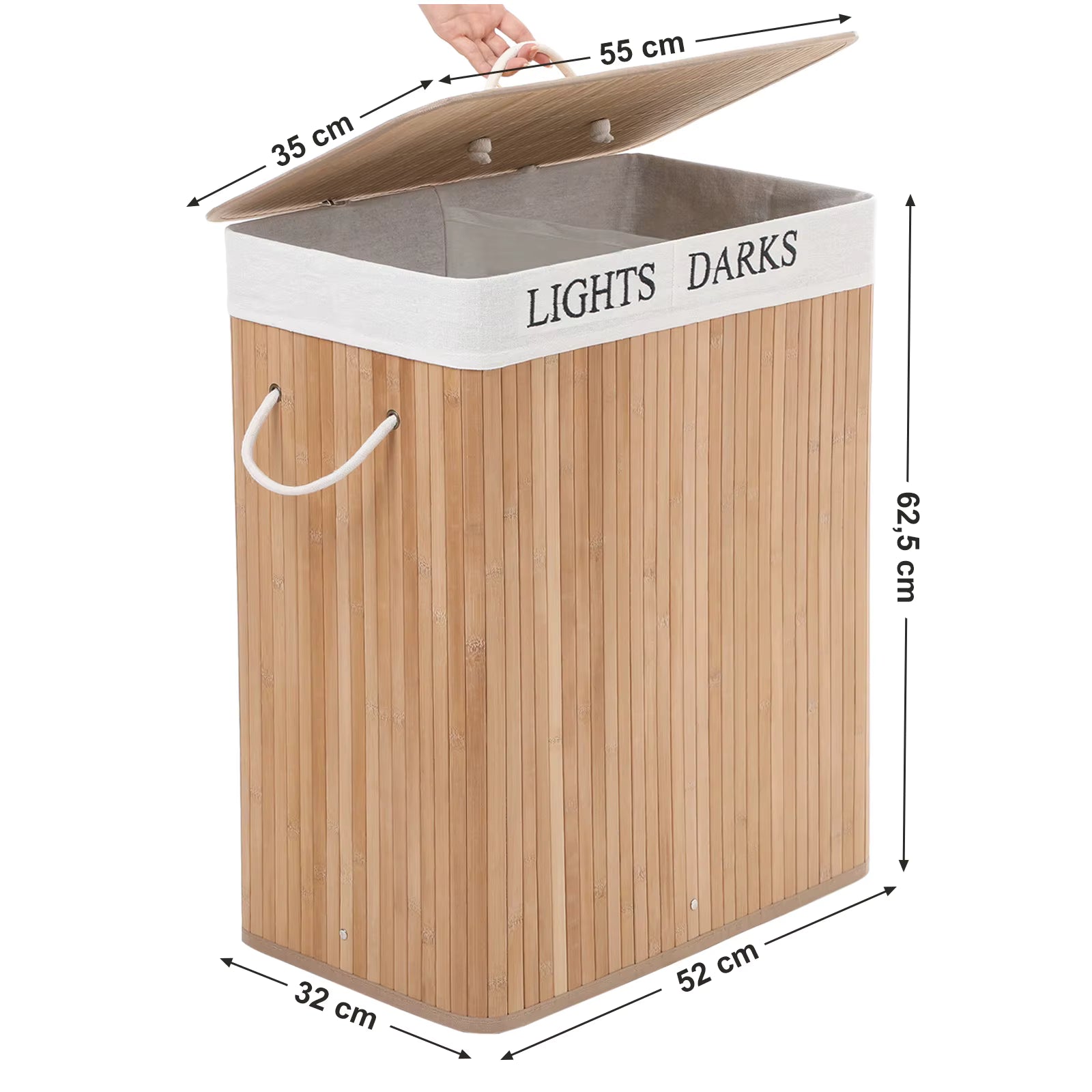 Bamboo Laundry Basket Rack 2 Compartments