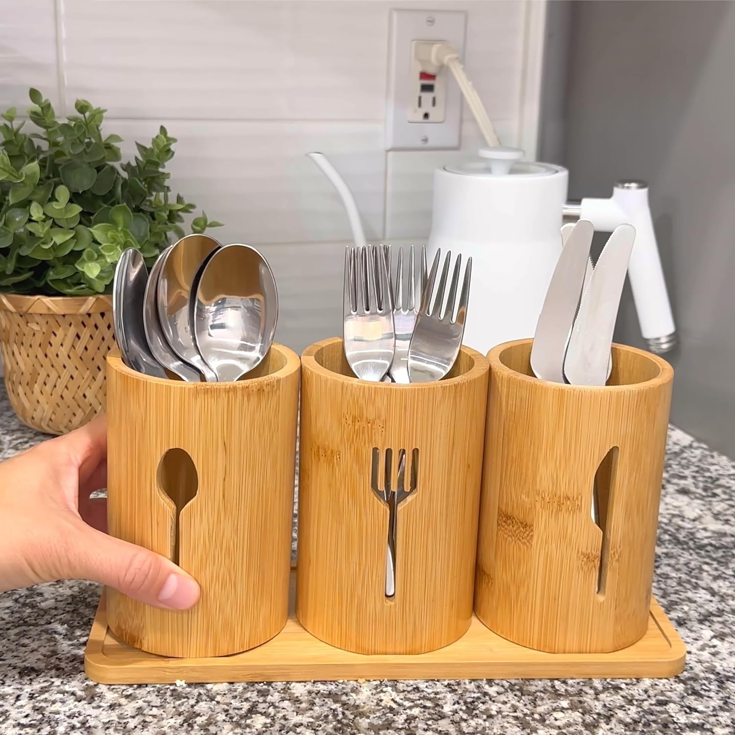 Bamboo Cutlery Holder Caddy Organizer