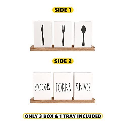 3-Compartment Double side Cutlery Caddy with Wooden Base