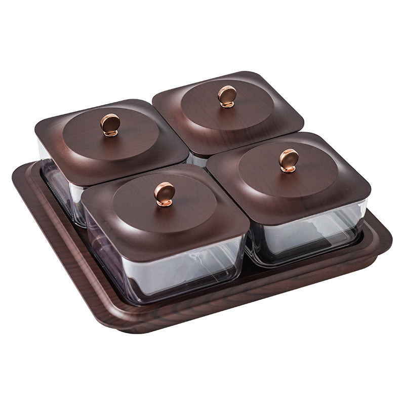 4 Compartments Wood Transparent Tray Storage Box for Home Use