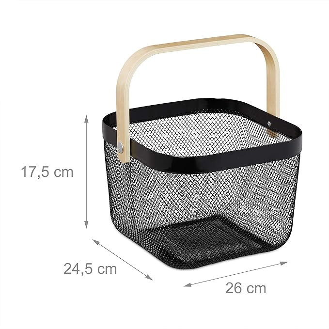 Metal Mesh Storage Basket with Wooden Handle