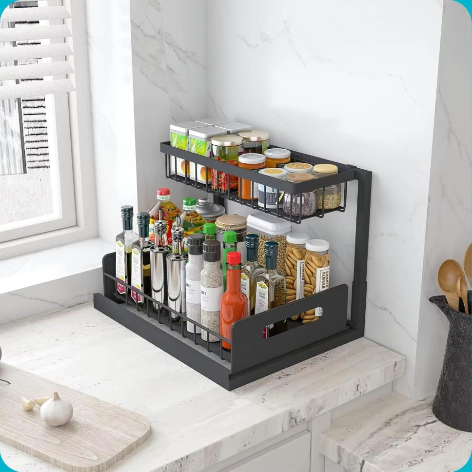 2-Tier Under Sink Organizer and Storage– Heavy-Duty Metal Kitchen & Bathroom Countertop Storage Rack