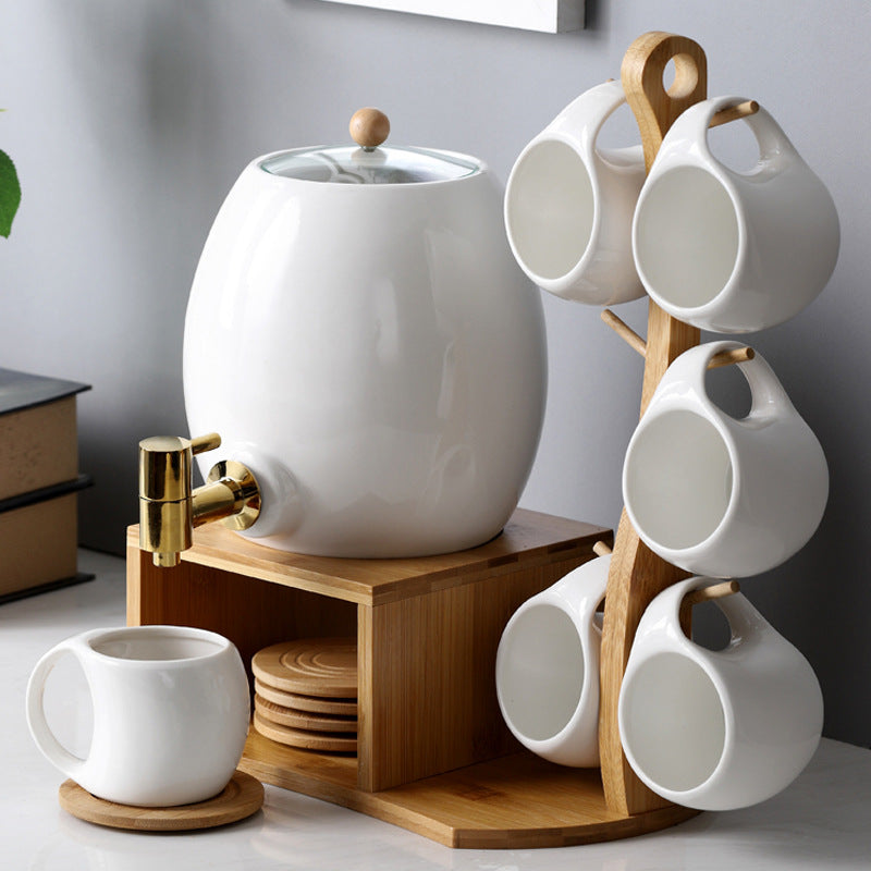 Ceramic Coffee & Tea Dispenser Set with Bamboo Mug Tree & Coasters