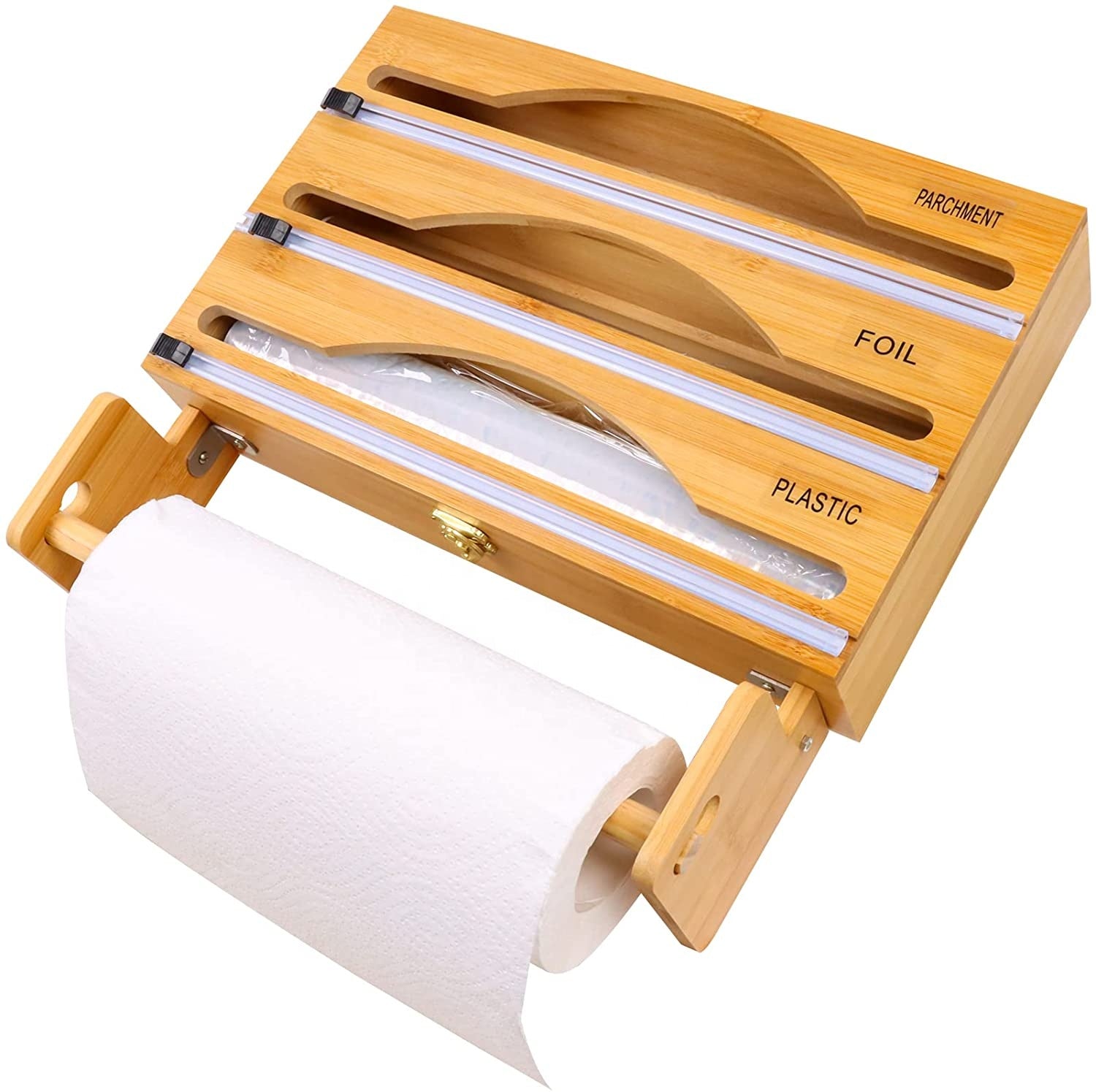 4 in 1 Wall-Mount Kitchen Bamboo Foil Wrap Dispenser