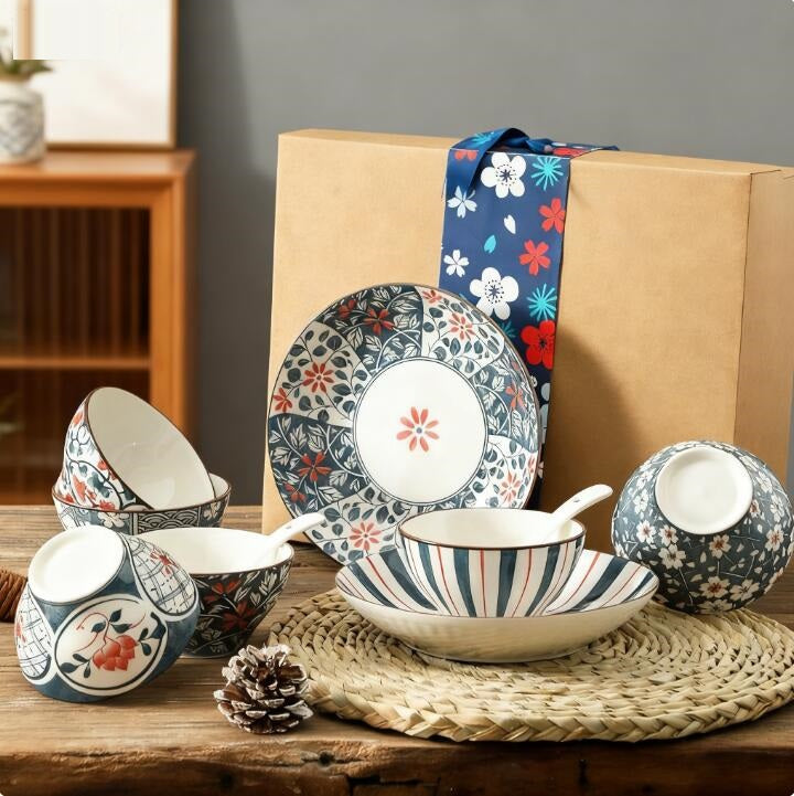Japanese Blossom Ceramic Tableware Gift Set (Bowls, Plates & Spoons)