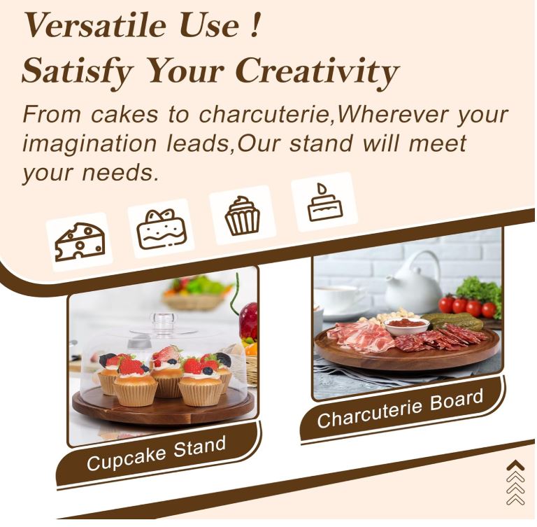 Premium Acacia Wood Cake Stand & Multifunctional Charcuterie Board