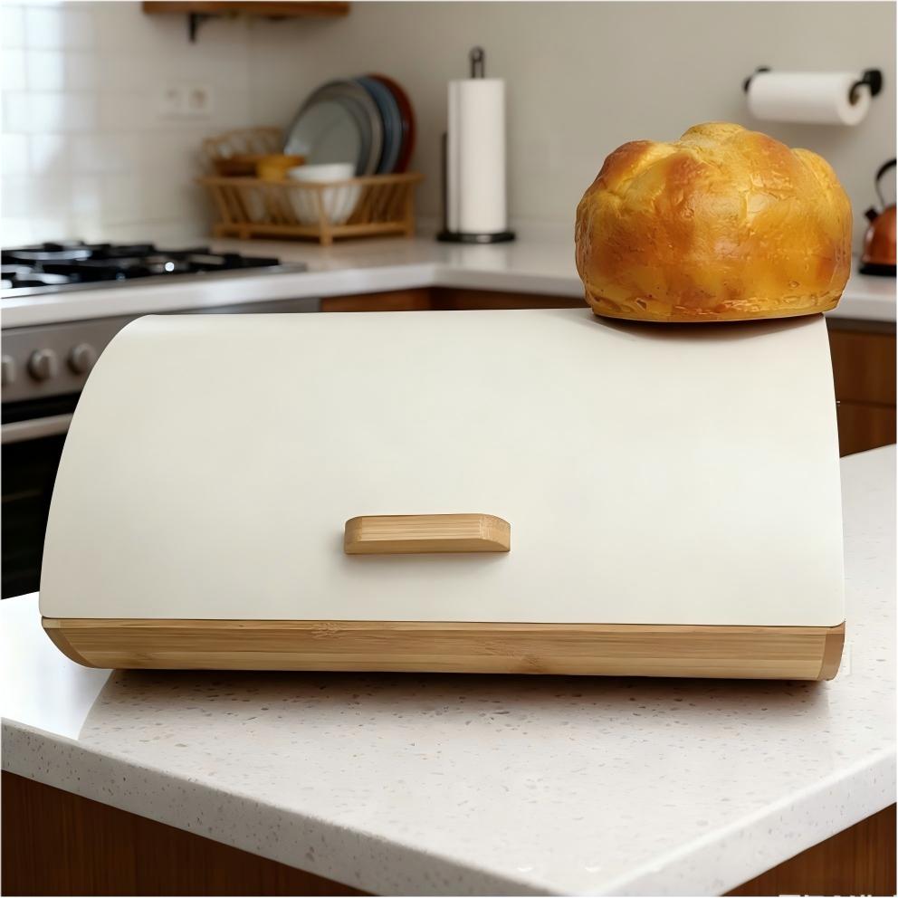 Modern Bamboo Bread Box with Roll-Top Lid – Large Kitchen Bread Storage Container