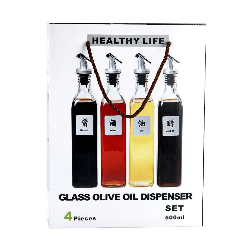 Set of 4 Pieces 500ml Household Kitchen Glass Oil Pot