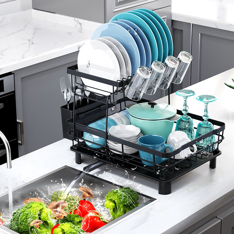 2-Tier Space-Saving Dish Drying Rack – Matte Black