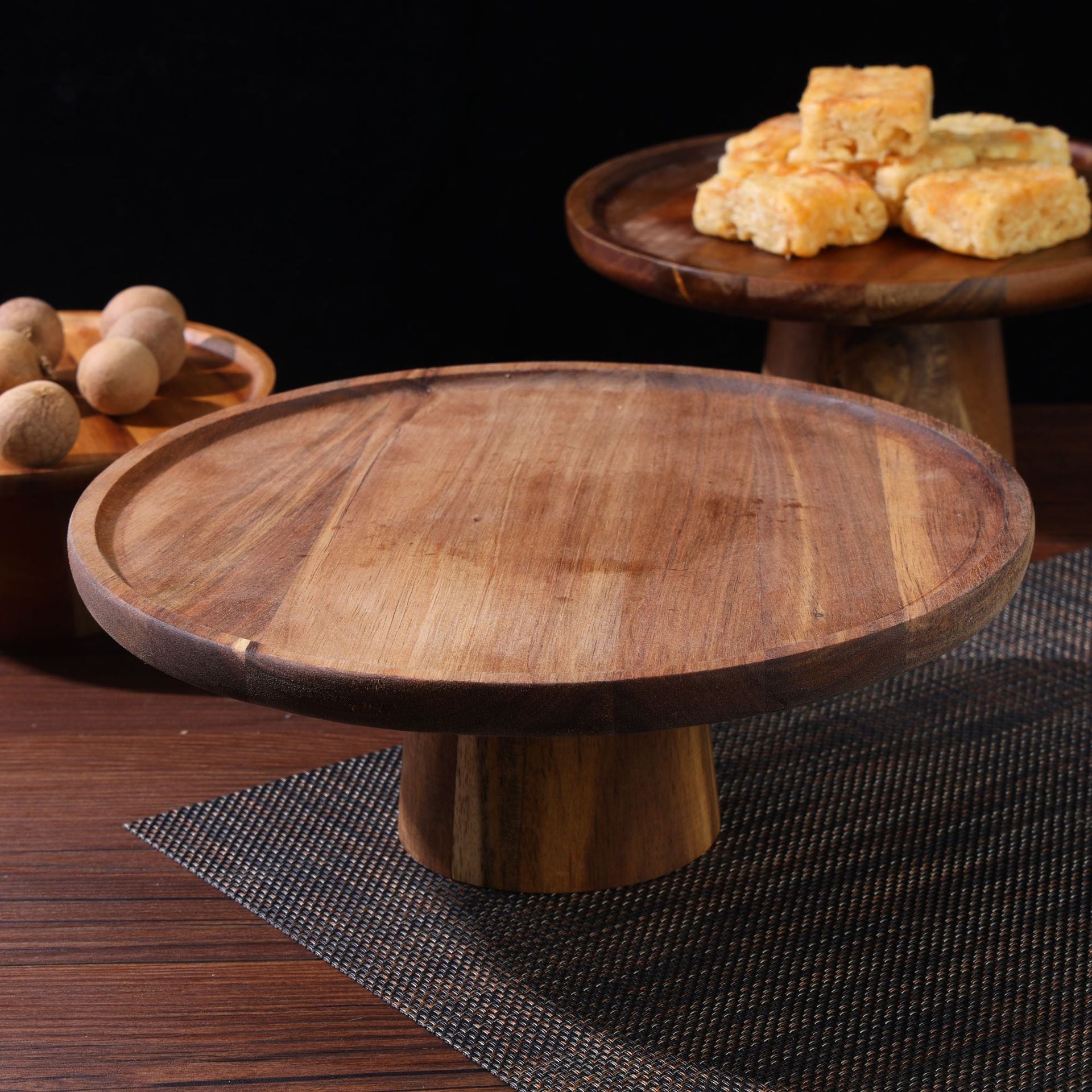 Acacia Wooden Cake Display Serving Stand Tray