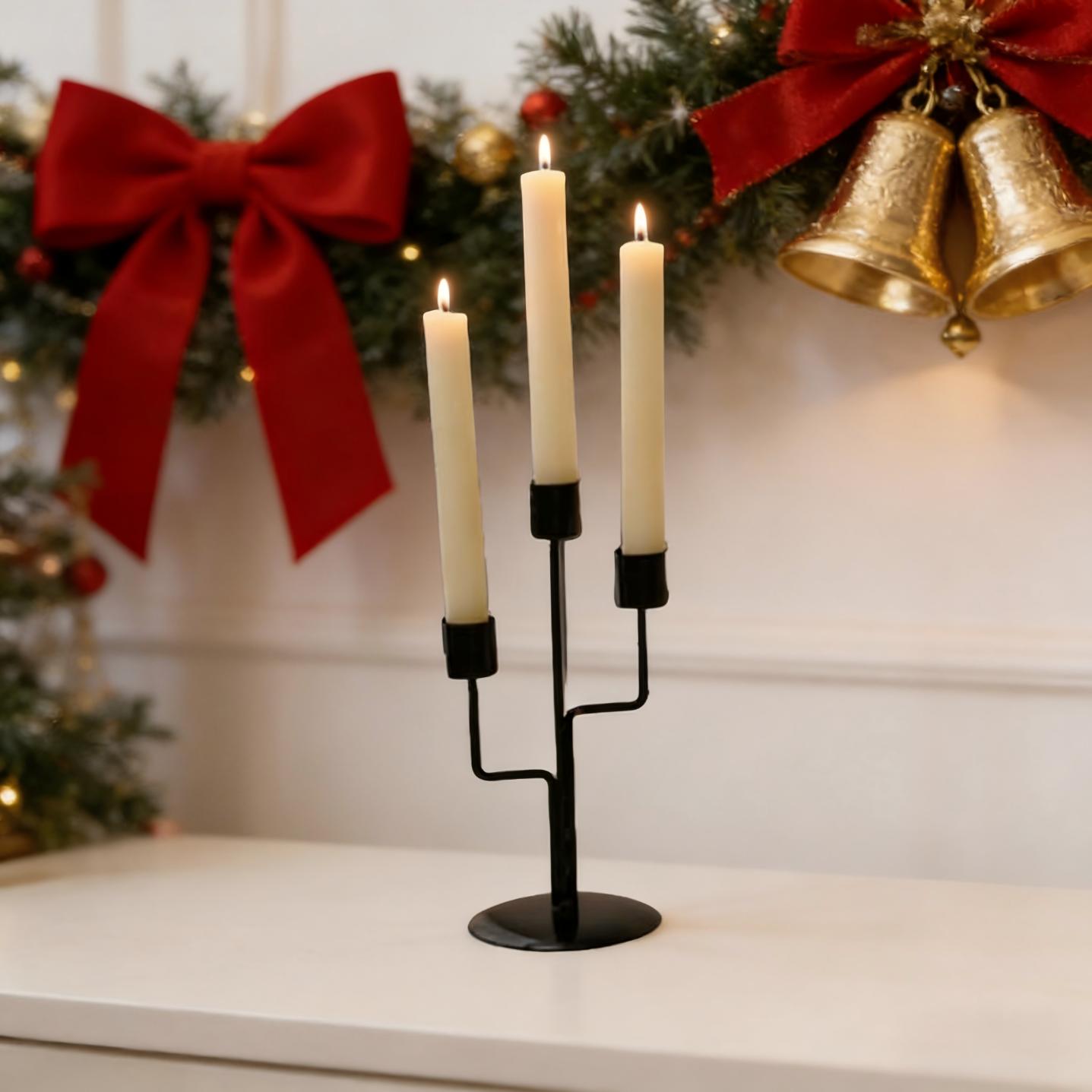 Contemporary Nordic 3-Stem Candelabra – Matte Black