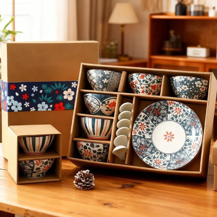 Japanese Blossom Ceramic Tableware Gift Set (Bowls, Plates & Spoons)