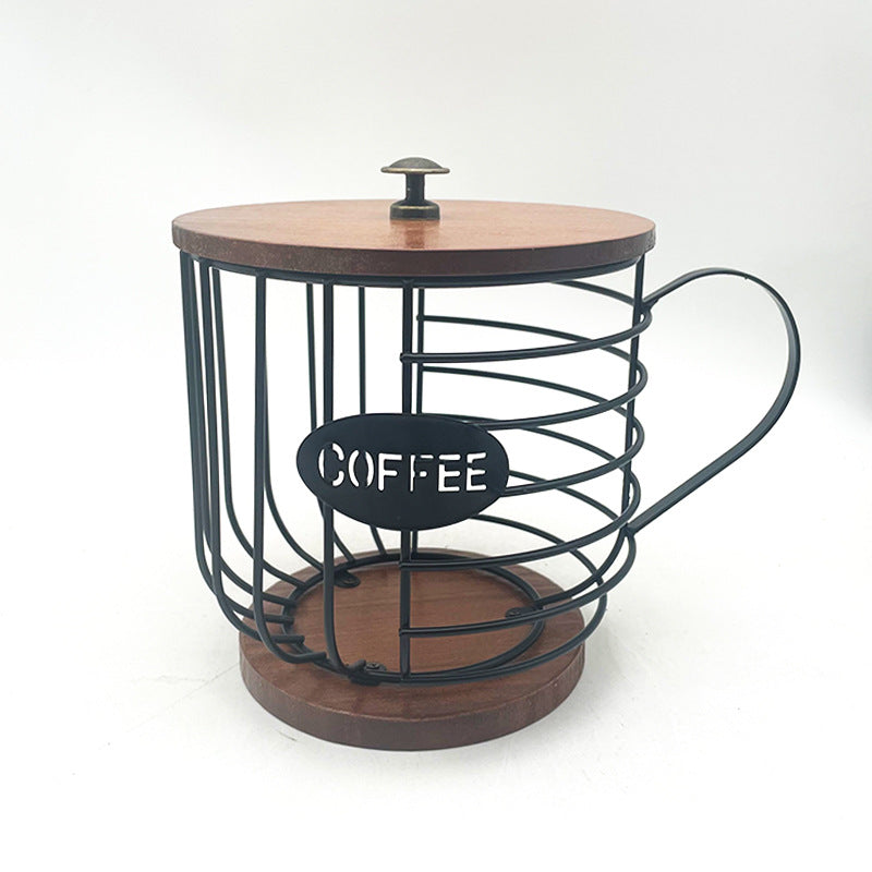 Mug-Shaped Wire Espresso Pod Organizer with Wooden Accents