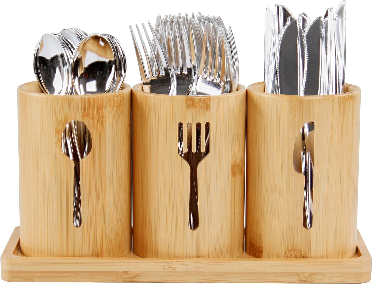 Bamboo Cutlery Holder Caddy Organizer