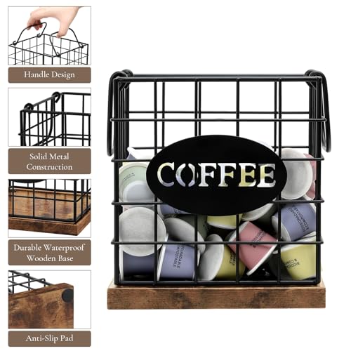 Espresso Pod Storage Basket with Wood Base