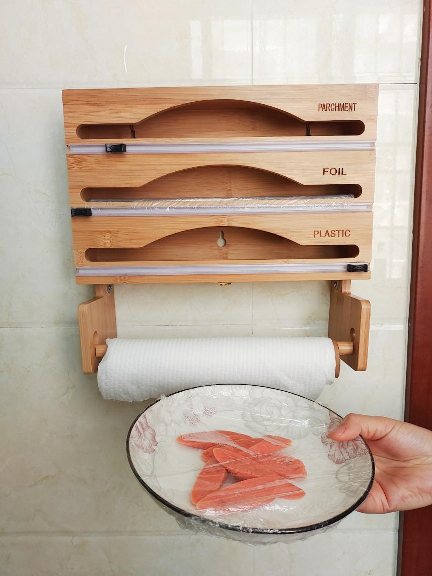 4 in 1 Wall-Mount Kitchen Bamboo Foil Wrap Dispenser