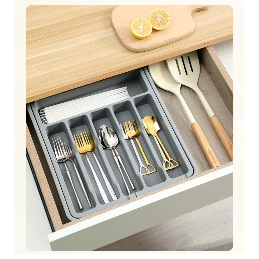 8-Compartment Cutlery Tray Organizer Custom Expandable Utensil Drawer for Kitchen Use