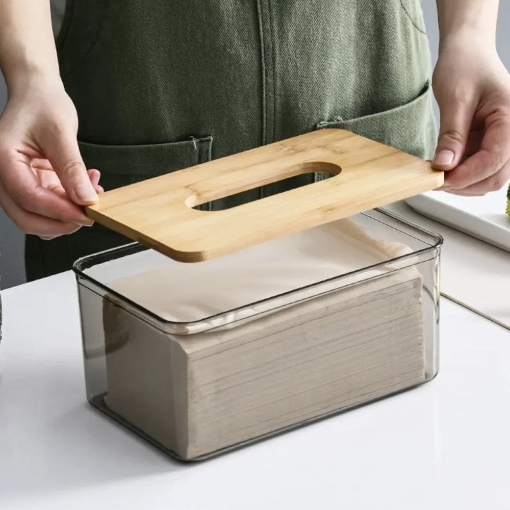 Translucent Tissue Box Cover with Natural Bamboo Lid
