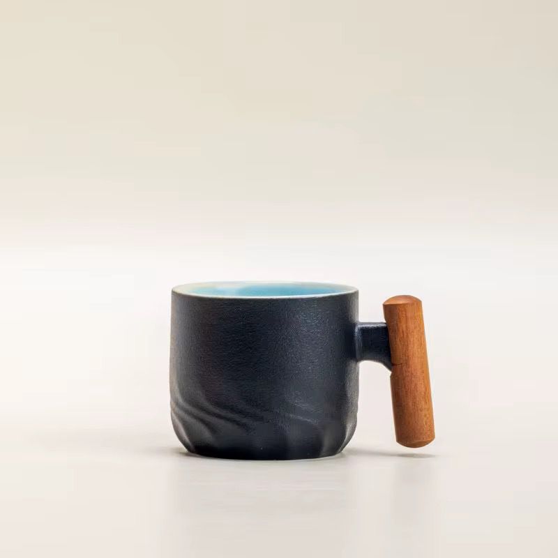 6 Pieces 80ML Ceramic Gradient Latte Coffee Cup Wooden Handle