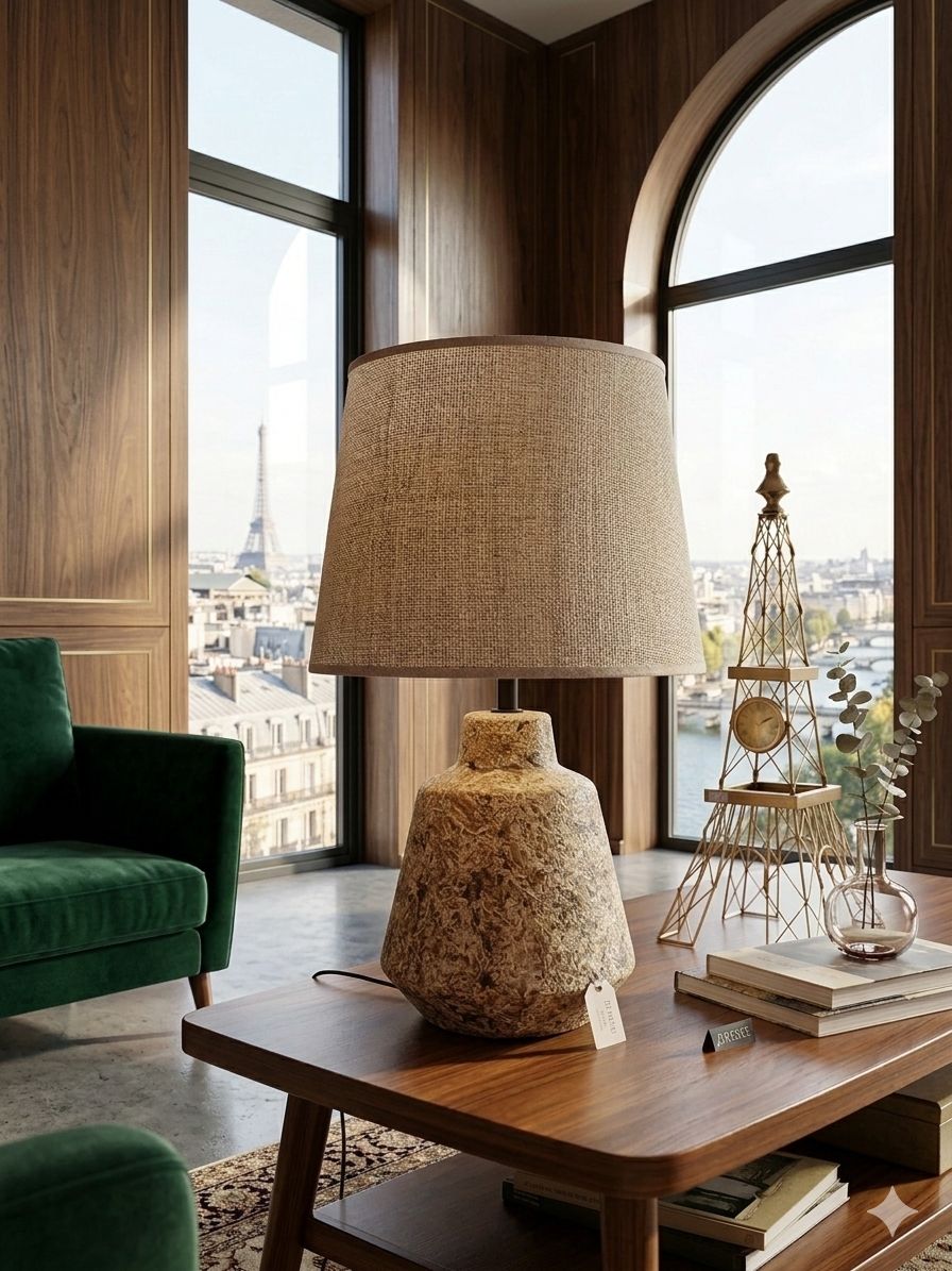 Modern Rustic Table Lamp with Fabric Shade