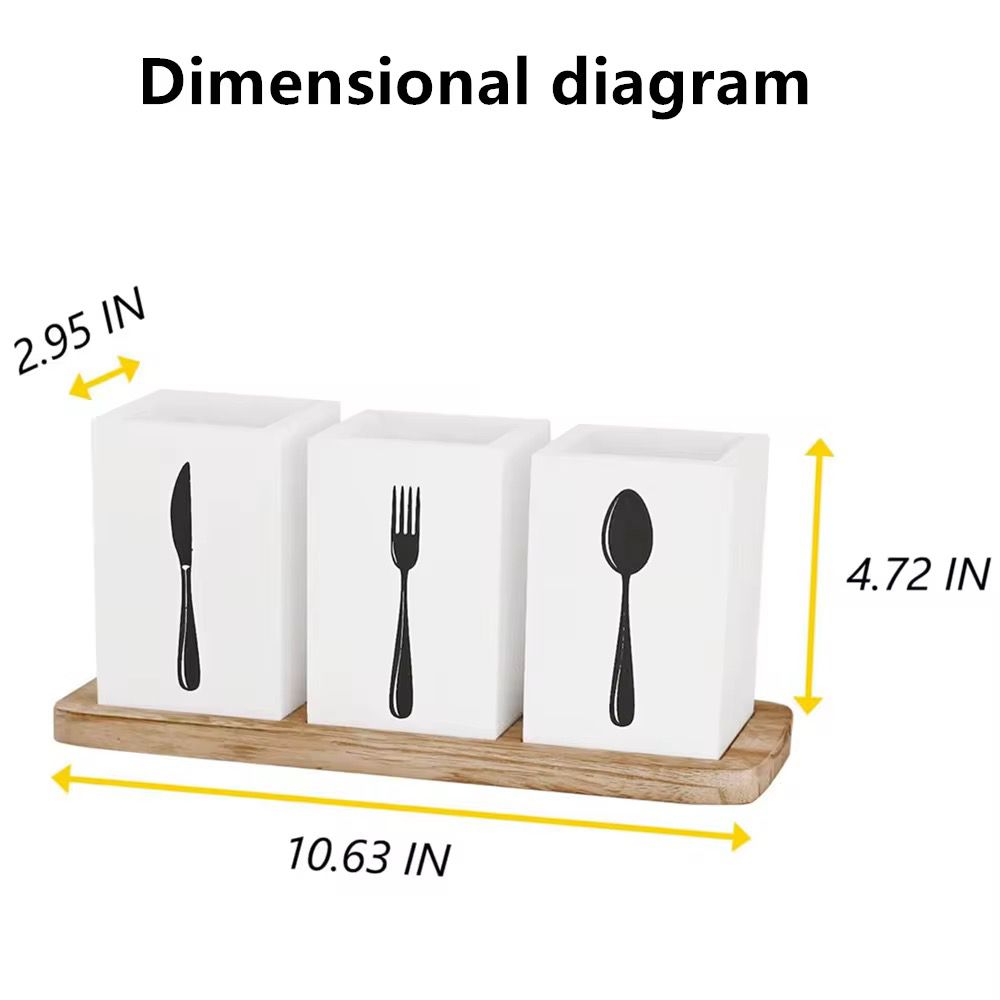 3-Compartment Double side Cutlery Caddy with Wooden Base