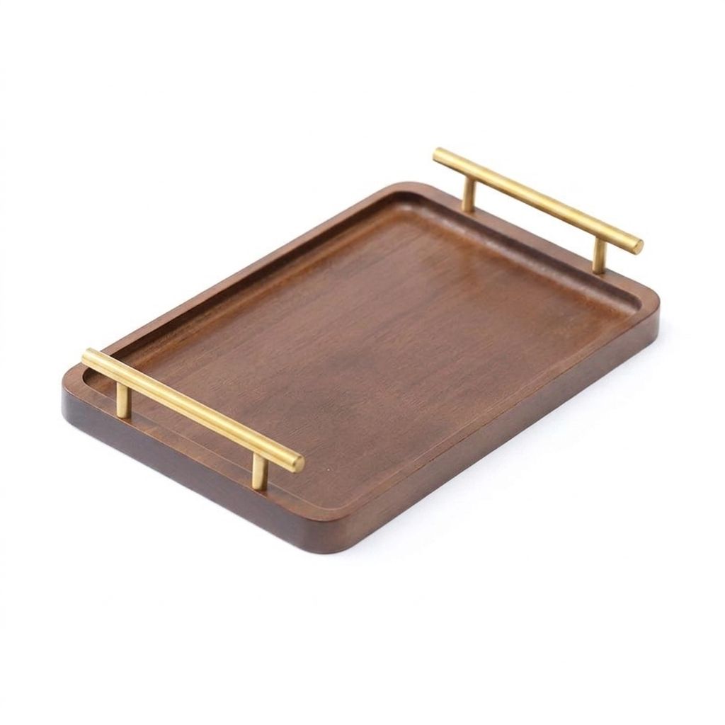 40cm Walnut Serving Tray with Brass Handles