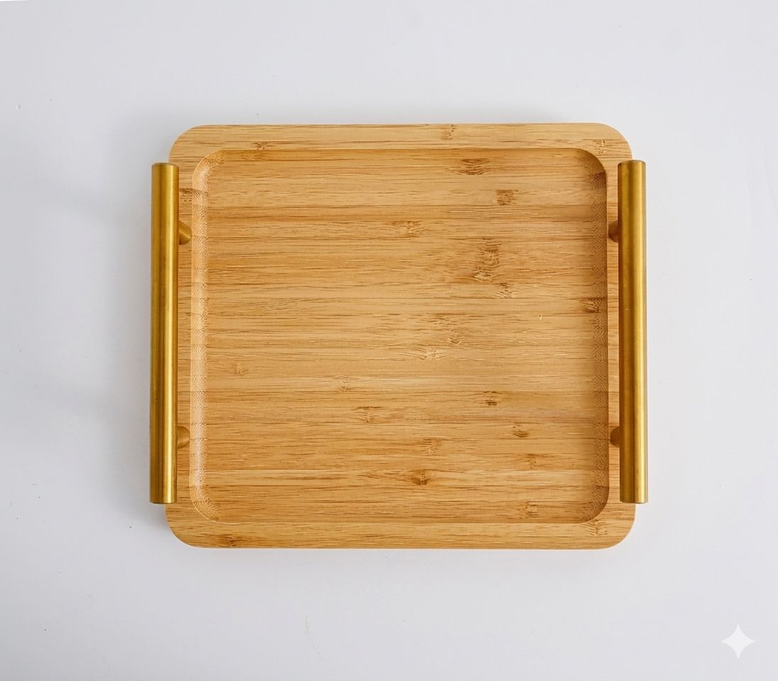 22cm Modern Bamboo Serving Tray with Gold Handles