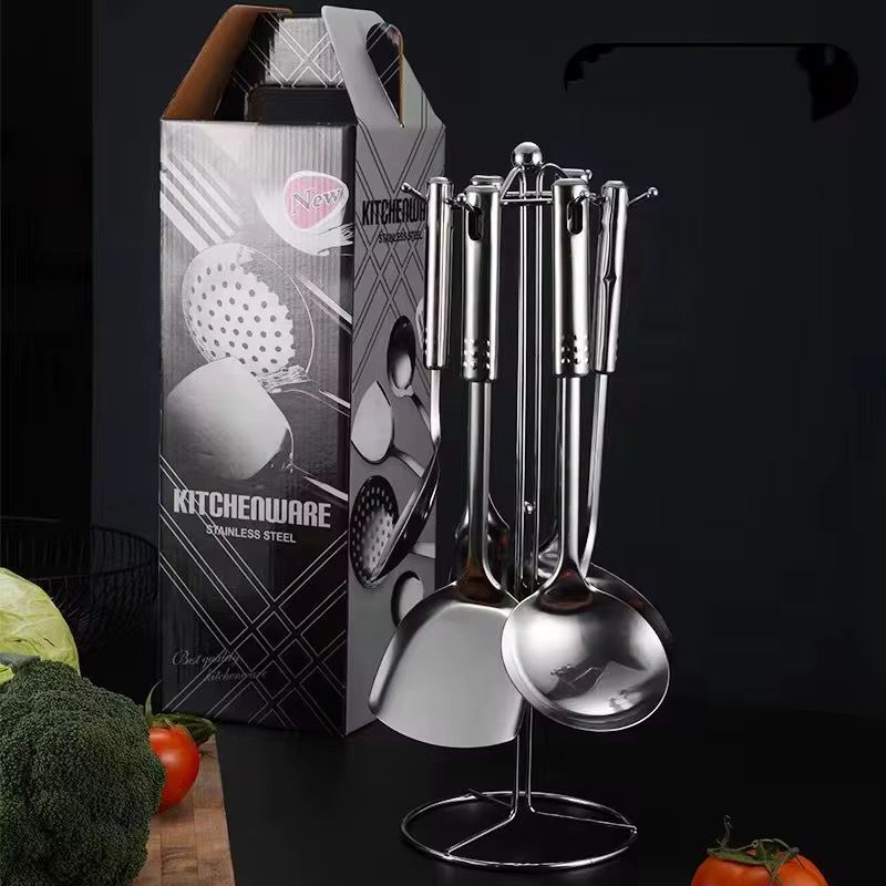 7-Piece Stainless Steel Kitchen Utensil Set with Rotating Stand