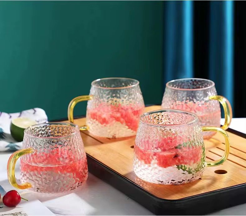 Hammered Glass Pitcher and Cup Set with Gold-Tone Accents