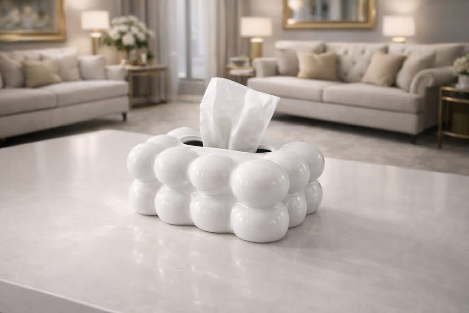 Artistic Bubble Sculptural Ceramic Tissue Box Cover