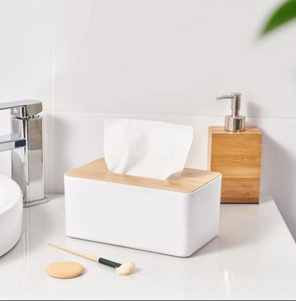 Tissue Box with Natural Bamboo Inset Lid