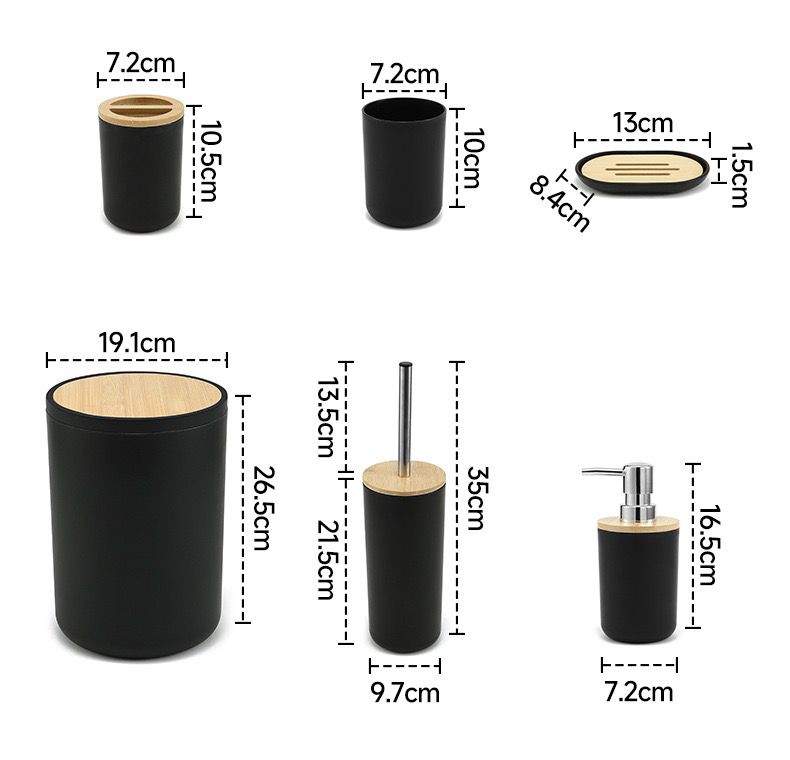 6-Piece Ceramic & Bamboo Bathroom Accessory Set – Matte Black