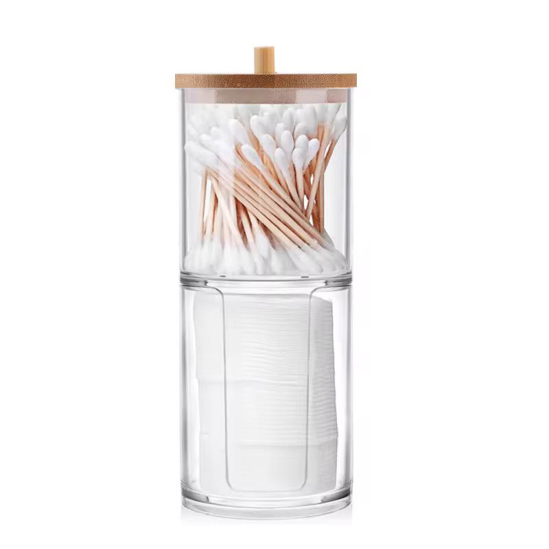 2-in-1 Stacked Acrylic Cotton Pad & Swabs Holder – Dual-Compartment Makeup Dispenser