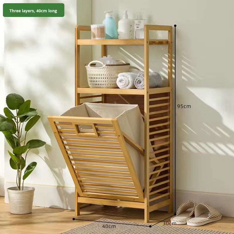 Bamboo Tilt-Out Laundry Hamper with 2-Tier Storage Shelves