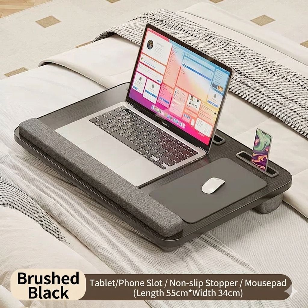 Laptop Lap Desk with Cushion – 21.6-Inch Bed Tray Table with Built-In Mouse Pad, Tablet & Phone Slots