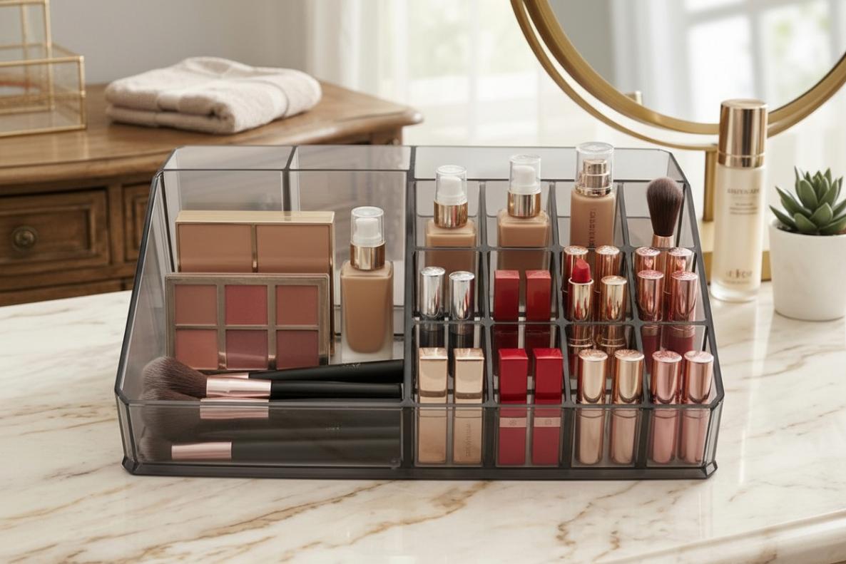 Multi-Compartment Clear Acrylic Makeup & Cosmetic Organizer