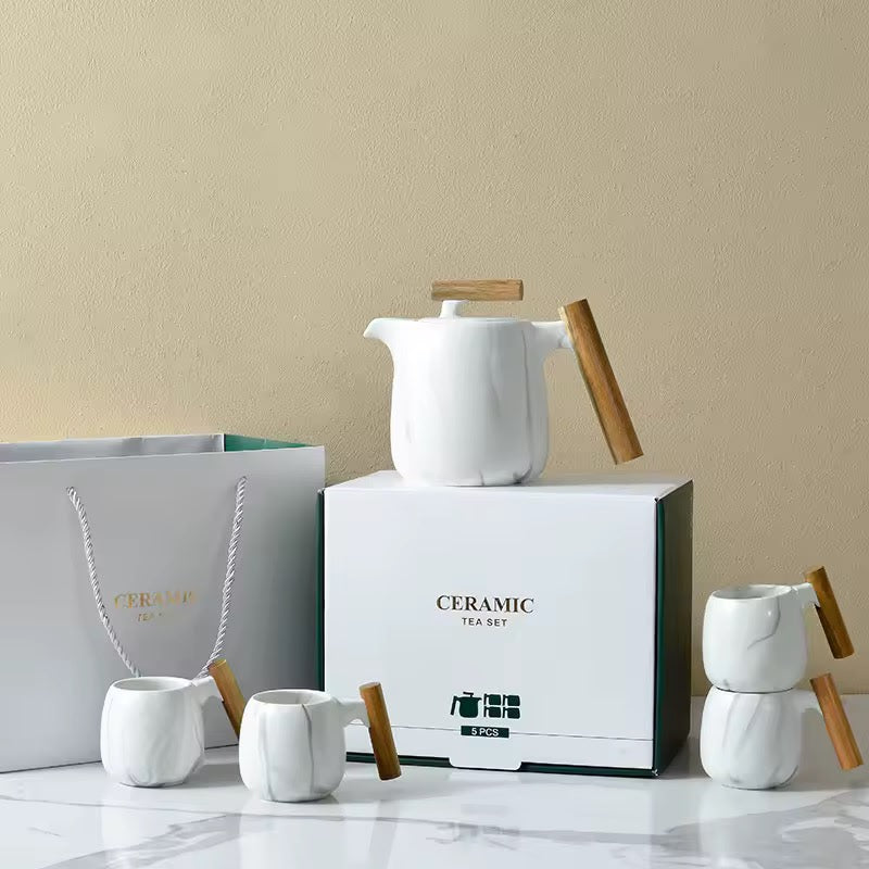 Japanese Style Tea Set Wooden Handle Ceramic Thickened High Borosilicate Heat Resistant