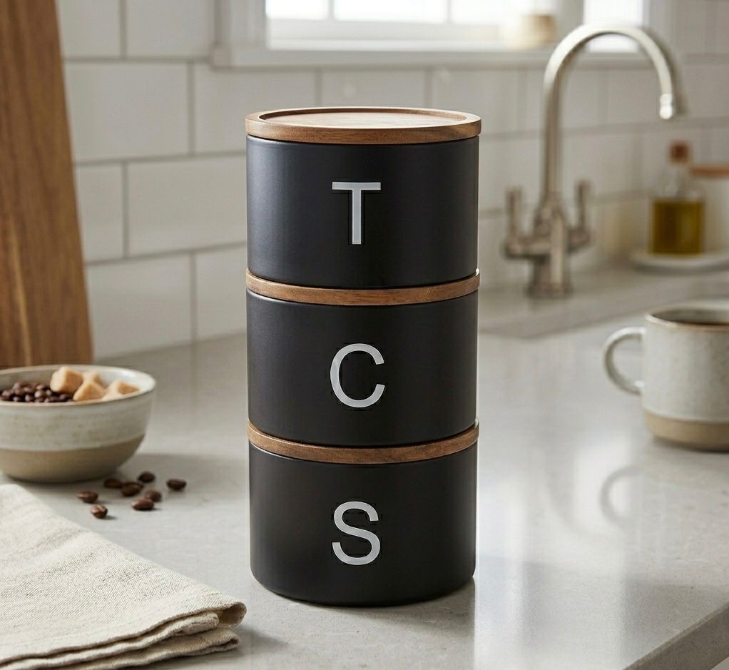 Stackable 3-Tier Bamboo Storage Canisters Set